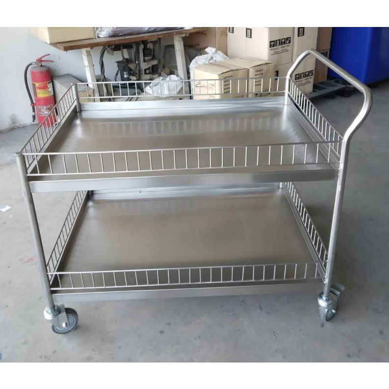 รถเข็นสแตนเลส2ชั้น เกรด 304 ขอบสูง 14 ซม 50*75*90ซม รุ่นCW-065-3-1