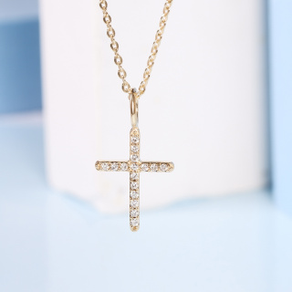 Grace Fine Jewelry จี้ทองแท้ 9k Straight Cross Pendant with Diamond(จี้อย่างเดียว)