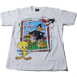 เสื้อยืดการ์ตูน ลูนีย์ทูนส์การ์ตูนส์ (Looney Tunes Cartoons) สีขาว M/L/XL