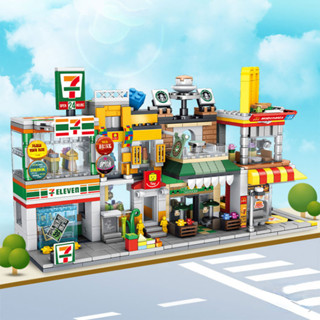 City Street View Series Building Blocks ร้านกาแฟร้านสะดวกซื้อ Model Building Blocks Assembly ของเล่นคริสต์มาสของขวัญ