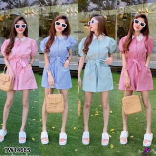 💚Sshop ส่งไว1-2วัน💚 S14685 Set เสื้อปกลูกไม้แขนตุ๊กตา+กางเกงขาสั้น ลายสก็อต