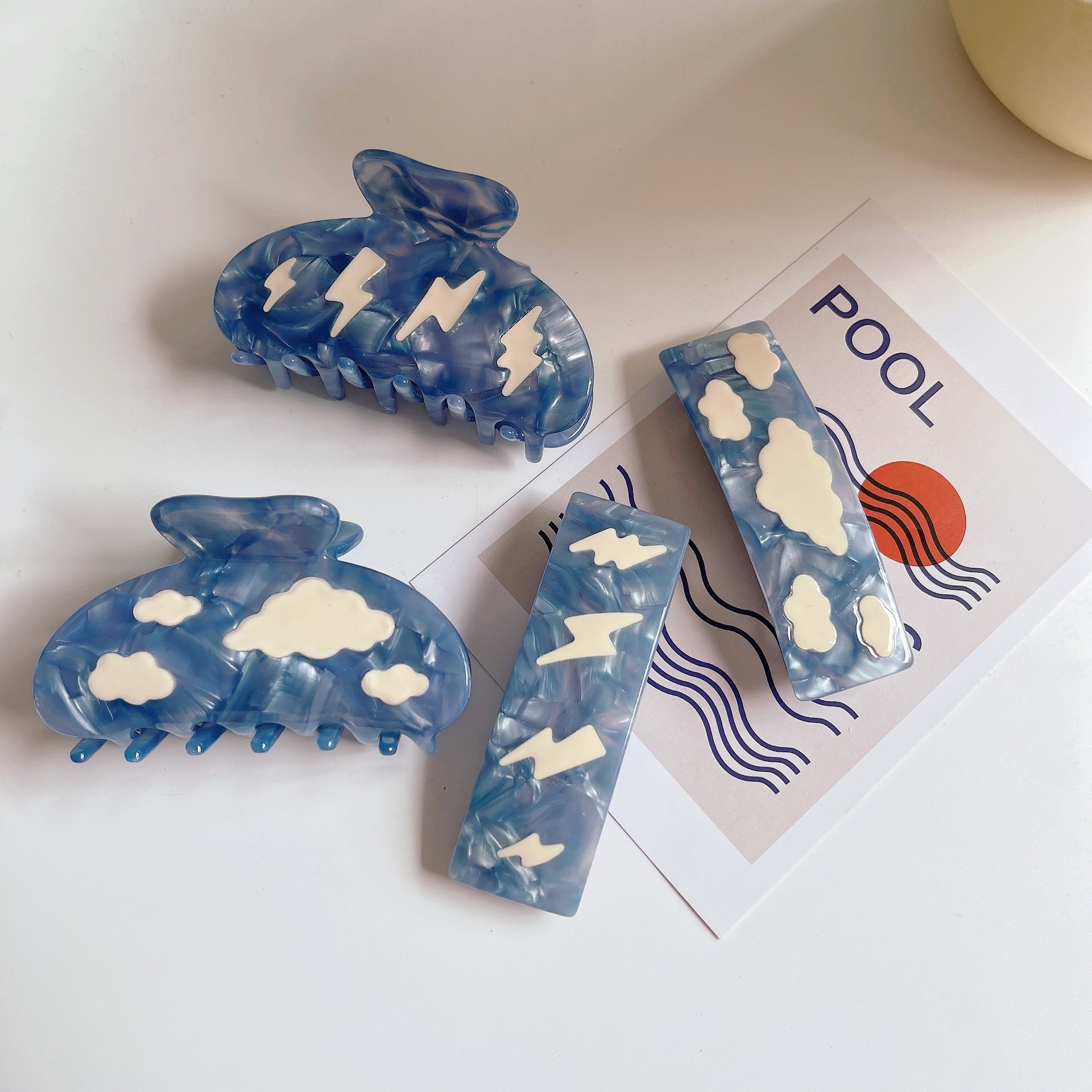 🌷พร้อมส่ง🌷 Thunder&Strom Hair Clip กิ๊บหนีบผม กิ๊บติดผม กิ๊ฟ ลายสายฟ้า พายุ สีฟ้า งาน HandMade สไตล์เกาหลี เกรดดีมาก