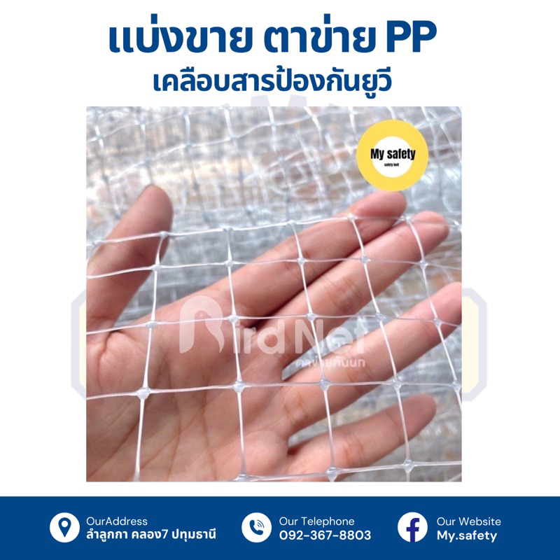 ตาข่ายกันนก pp มีสารป้องกัน uv สีใสหน้ากว้าง 2 เมตร bird netting