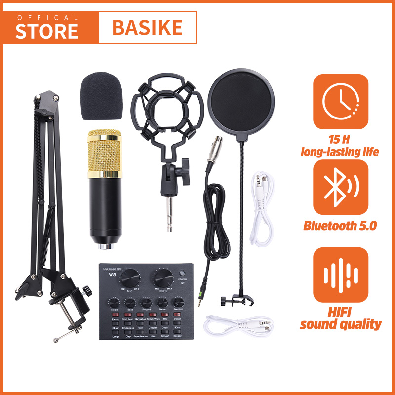 Basike ไมโครโฟน BM800 ครบชุด ไมค์อัดเสียง ไมค์ร้องเพลง คอนเดนเซอร์ Microphone พร้อม ขาตั้งไมค์โครโฟน และอุปกรณ์เสริม