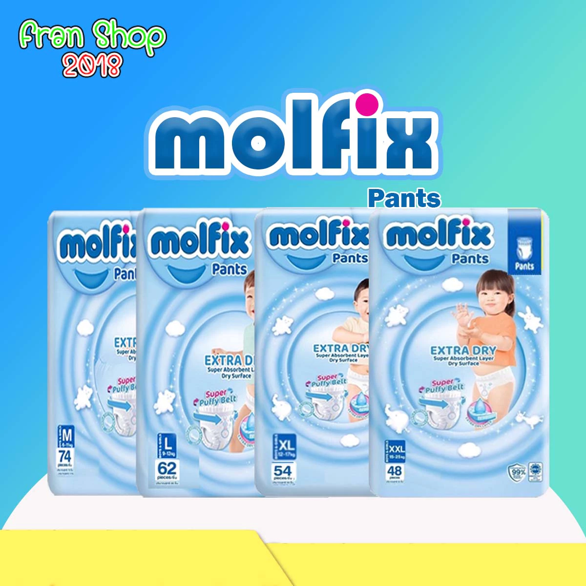 Molfix Pants Extra Dry ผ้าอ้อมแบบกางเกง ยกลัง3แพ็ค ไซส์ M-XXL
