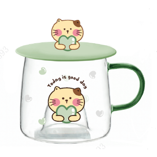 Miniso แก้ว แก้วน้ำใสพร้อมฝาปิด Cartoon Series High Borosilicate Glass Cup with Lid (300mL)