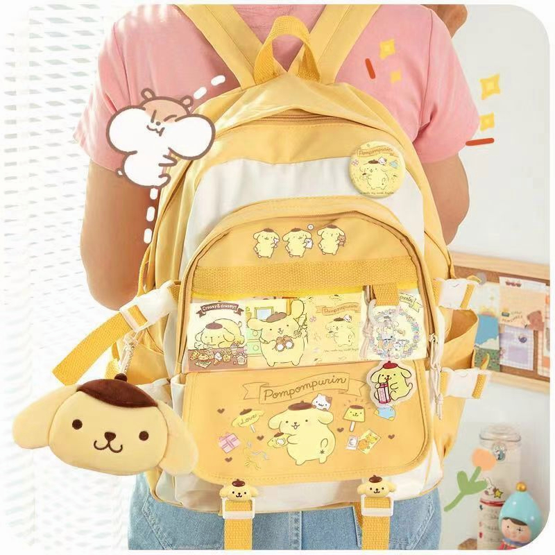 Sanrio กระเป๋าเป้สำหรับนักเรียนสีดำ ดีไซน์น่ารัก พร้อมของแถม สำหรับหญิงและชายทุกวัย
