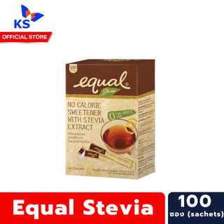 Equal Stevia 100 Sticks อิควล สตีเวีย ผลิตภัณฑ์ให้ความหวานแทนน้ำตาล 0 แคลอรี (0070)