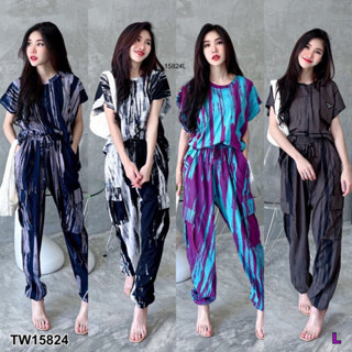 TW15824 Set 2 ชิ้น เสื้อคอกลม แขนล้ำ+กางเกงขายาว