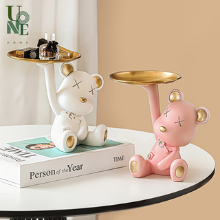 UoneHome พร้อมส่ง ♥ H126 ของแต่งบ้านน่ารัก ตุ๊กตาเรซิน น้องหมีรุนแรงมินิ ถือถาด ตกแต่งห้องนั่งเล่น โต๊ะทำงาน มอบของขวัญ