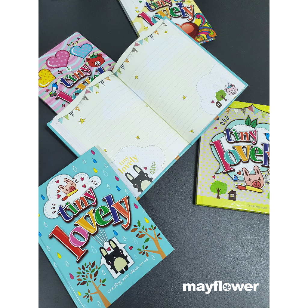 Mayflower Official สมุดน่ารักขนาดพกพา M180A ขนาด 125x175 มม. ปกแข็งหุ้มจัวปัง เคลือบเงา ด้านในพิมพ์ 4 สี มีสามลายไม่ซ้ำ