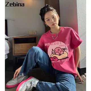 Zebina เสื้อยืดแขนสั้นพิมพ์ลาย Kirby สไตล์เกาหลีสำหรับผู้หญิง