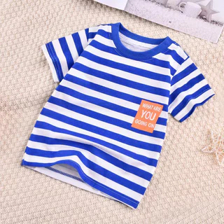 Babyonline(Y203)M5 (ส่งด่วน1วัน)เสื้อยืดแขนสั้นคอกลมลายทางสุดเท่ ผ้าฝ้าย นิ่ม ระบายอากาศ