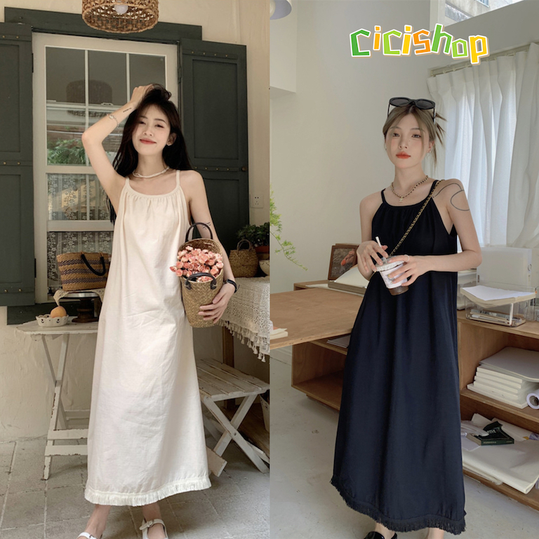 Cicishop(3109)เดรสสายเดี่ยว แต่งชายระบายลุคคุณหนู หรูมาก