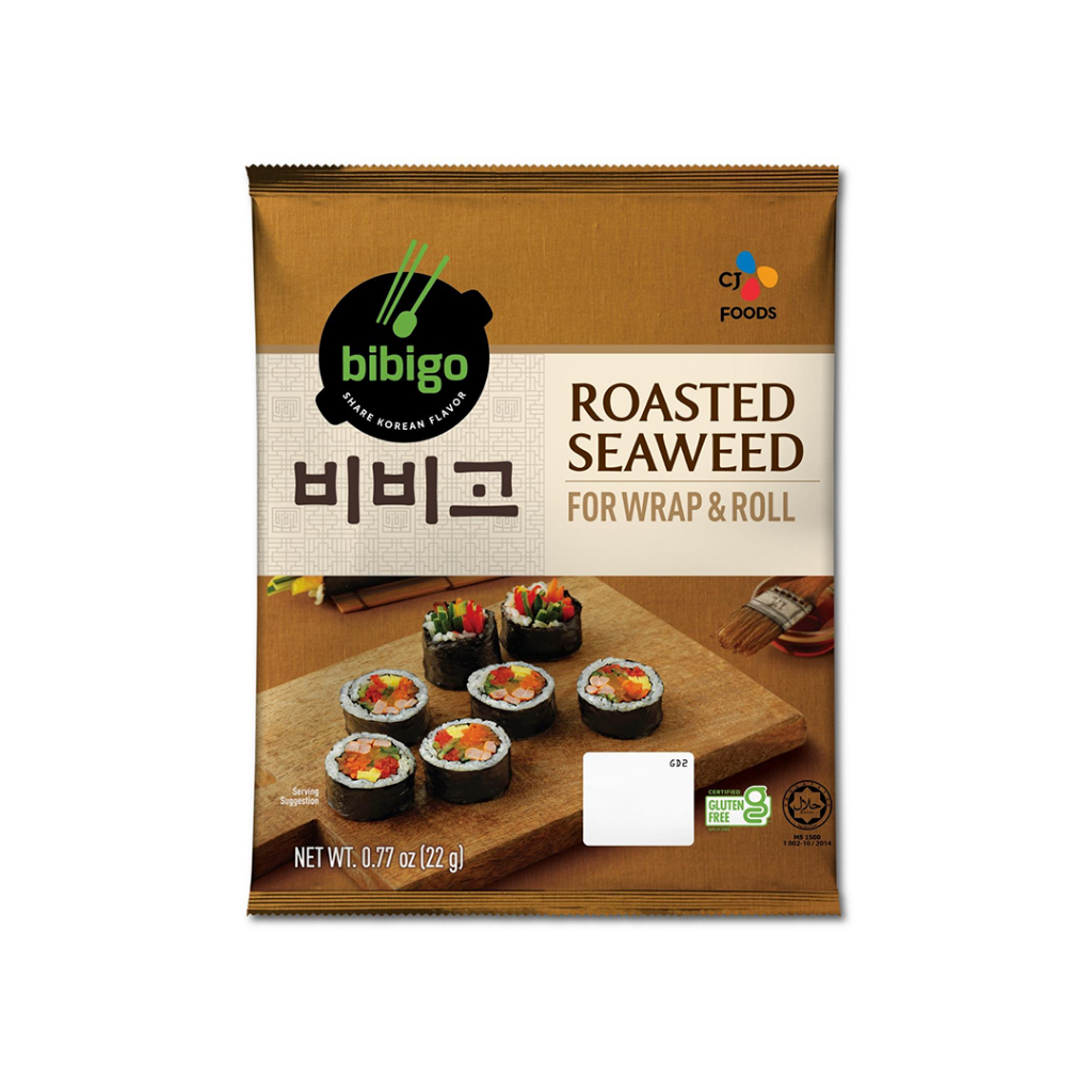 bibigo สาหร่ายแผ่นอบแห้ง กิมบับกิม 22 กรัม สาหร่ายห่อข้าวเกาหลี Korean Roasted Seaweed 22g.