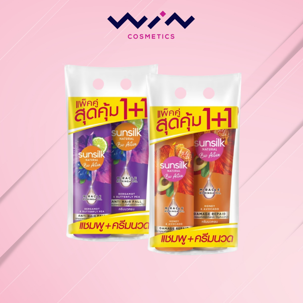 [แพ็คคู่] Sunsilk Natural Bio Active ซันซิล เนเชอรัล ไบโอ แอคทีฟ แชมพู 350 มล.+ครีมนวด 300 มล.