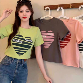 เสื้อยืดสกรีนลายหัวใจ OVERSIZE สีหวาน น่ารัก พร้อมส่ง #C012