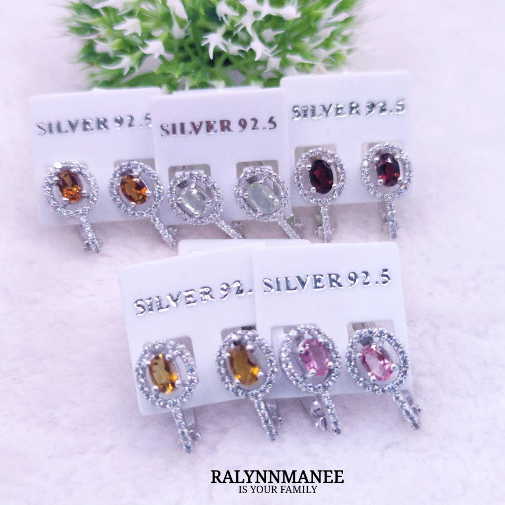 N6425 ต่างหูพลอยทัวร์มาลีนแท้ ( Natural Tourmaline ) แบบอิงลิชล็อค ตัวเรือนเงินแท้ 925 ชุบทองคำขาว