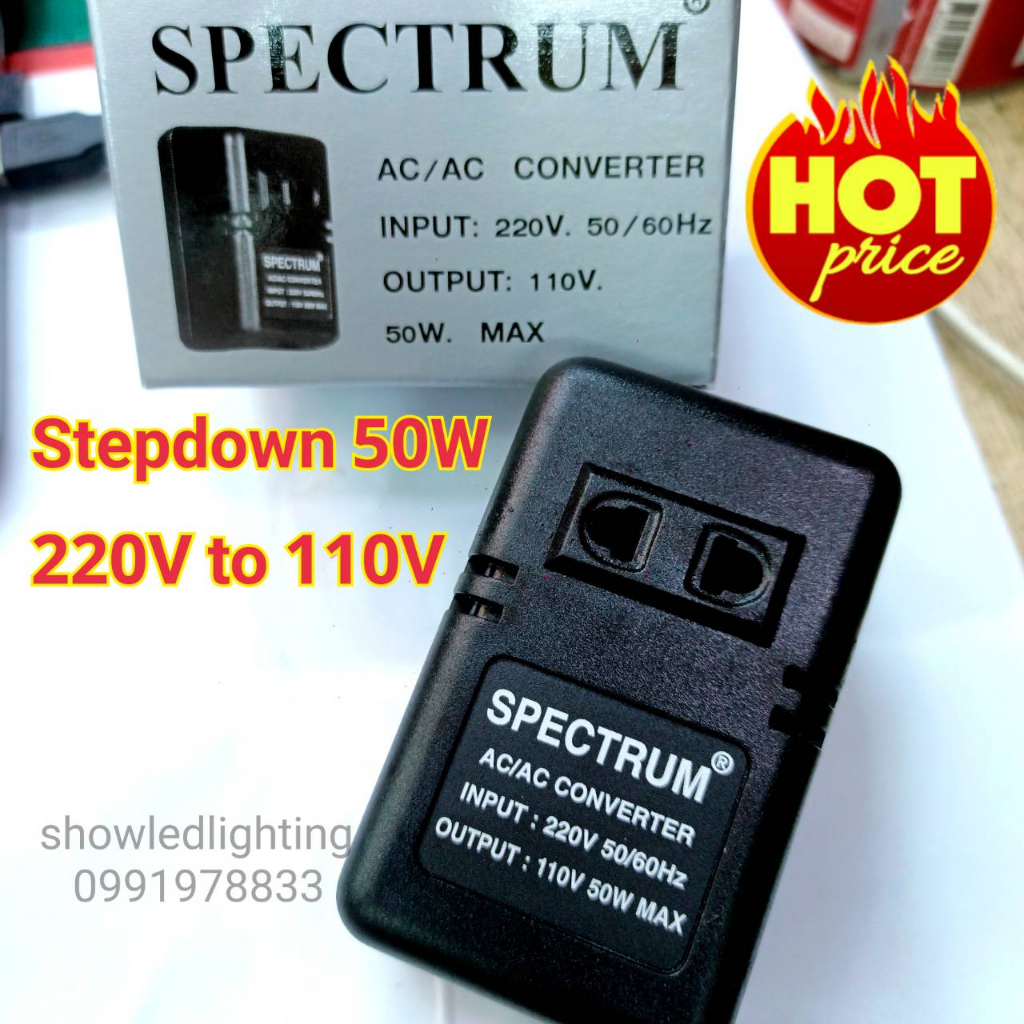 SPECTRUME Converter Step Down 220V to 110V   50W   [ Made in Thailand แท้ 100%] Transformer หม้อแปลงไฟ 220V เป็น 110V 50