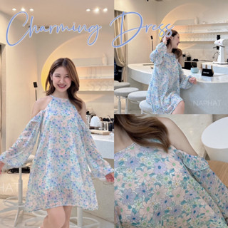 Charming Dress เดรสผ้าพิมพ์ลายแต่งเว้าไหล่