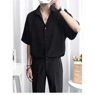 เสื้อเชิ้ตผู้ชาย สีดำ สีขาว  ทำงาน เสื้อเชิ้ตแขนสั้น  สวมใส่…