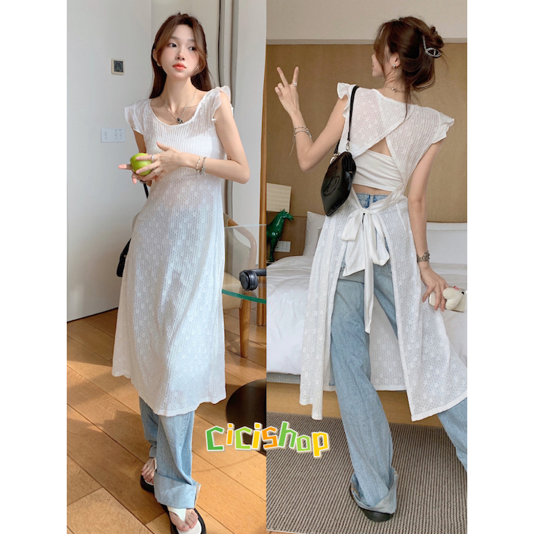 Cicishop(WK907)เสื้อคลุมเดรสเปิดหลังซีทรู ใส่เดี่ยวๆก็ได้ใส่คลุมก็ดีสไตล์โรเซ่แซ่บๆ