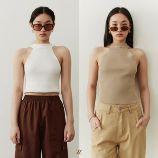 July7.th - JLT507 Basic Knit Halter Neck Top - แขนกุดผ้าknitยืด ความยาวปานกลาง