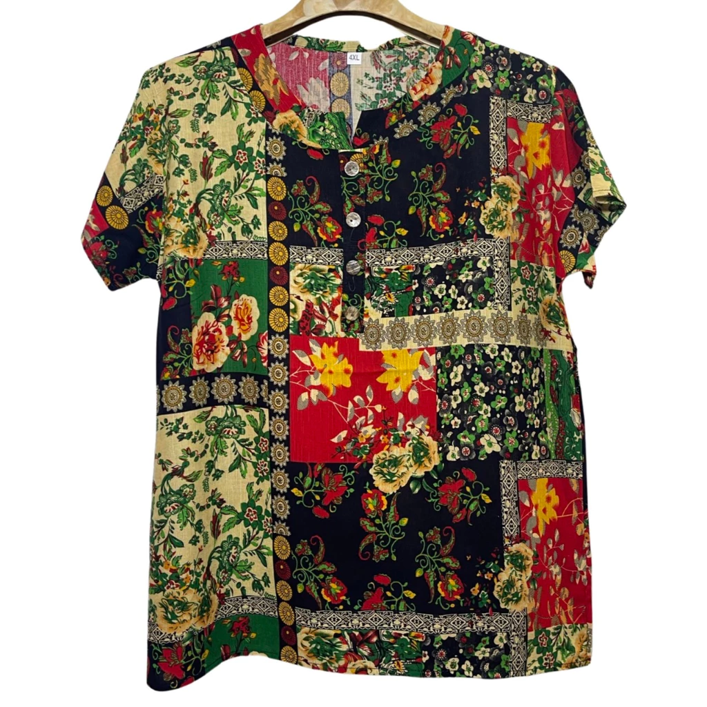 เสื้อผู้ใหญ่คอกลม เสื้อคอกลมพิมพ์ลาย ผ้าพริ้วเนื้อผ้าเบาใส่สบาย