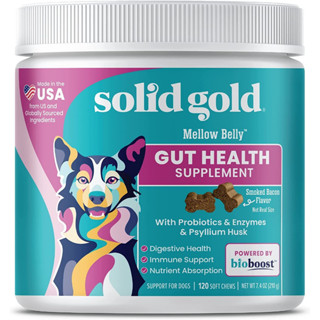 Solid Gold GUT Health อาหารเสริมสุนัข ช่วยย่อย ช่วยดูดซึม ปรับสมดุลลำไส้ ขับถ่ายปกติ สกัดจากธรรมชาติล้วน 120 เม็ดขนม