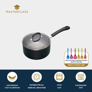 MasterClass Aluminium Non-Stick Heavy Duty Saucepan with Vented Toughened Glass Lid - Black กระทะแบบไม่ติดกระทะ