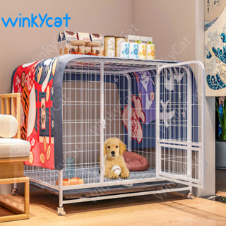 Winky Wink 🐕กรงสัตว์เลี้ยง🌈กรงหมา กรงสุนัขขนาดใหญ่ กรงแมว กรงเหล็ก แข็งแรง ทนทาน มีล้อ สีดำ สามารถถอดเก็บได้  size S-XXL