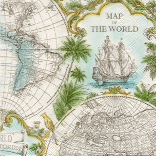 Pladao Napkin ภาพ วินเทจ Vintage World Map พื้นครีม กระดาษ แนพกิ้น สำหรับงานศิลปะ เดคูพาจ decoupage ขนาด L 33x33