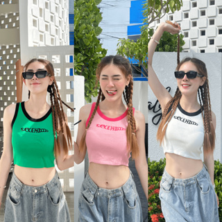 🌈 SpinnyHouse 🌈 "เสื้อกล้าม ตัดขอบทูโทน คอกลมแขนกุดกล้ามครอป ผ้าไหมพรม งานนี้พลาดไม่ได้แล้ว ไม่ไหวจะปัง รุ่น second