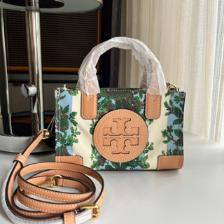 👑OriginaI 100%👑  กระเป๋าสะพาย Tory Burch Ella Printed Rayure Fleurie Mini Tote With Crossbody strap Style No. 143164