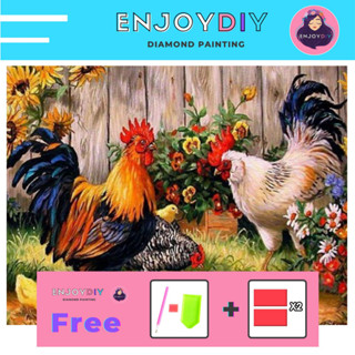 รูปครอบครัวไก่ ครอสติสคริสตัล 5d diy diamond painting แบบเม็ด ติดเต็ม เม็ดกลม พร้อมส่งจากไทย EnjoyDIY