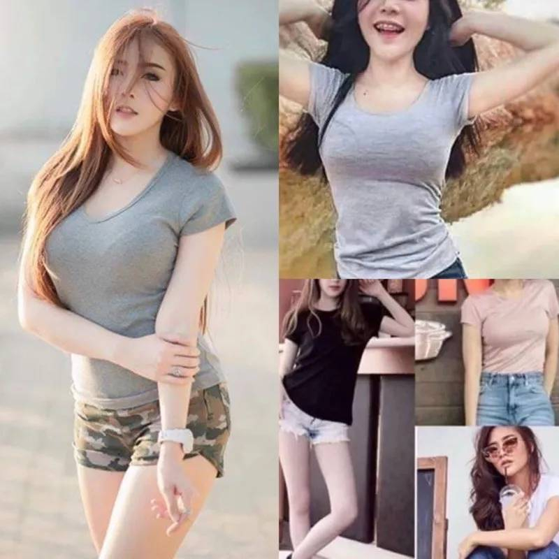 เสื้อคอกลมแขนสั้น เต็มตัว (ผ้าคอตตอน)👚เสื้อยืดหุ่นดีทันที ผ้านุ่มนิ่ม ผ้าคอตตอน เนื้อละเอียดมากๆ