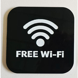 ป้ายWifi Free WiFi สไตล์มินิมอล ป้ายอคริลิค+กาว3M เลเซอร์ทำสี ทนแดด ทนฝน ขนาด 9x9 ซม. หนา 3 มิล