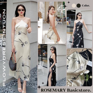 Flowydress🦢สวย100%เนื้อผ้าซาตินพรีเมี่ยม พิมพ์ลายกุหลาบ ปรับสายได้ มีซิบ มีซับใน ต้องงานป้าย INTUON #Rosemary Basicstore