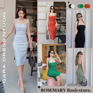 GARA DRESS 🥨 เดรสทรงแพง ทรงสวยออกงาน ผ้าดีดลินิน สายผูกคอ งานป้าย INTUON #Rosemary Basicstore