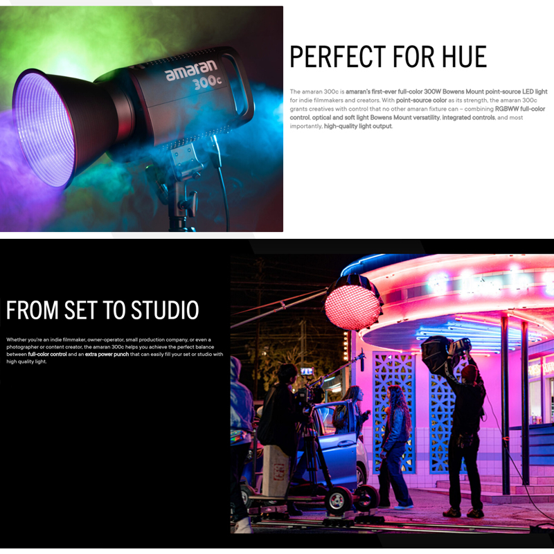 Aputure amaran 300c ไฟสตูดิโอ 300W RGBWW Full-Color Bowens Mount LED 19,389 Lumens ปรับตั้งค่าผ่านสมาร์ทโฟนได้