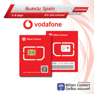 Spain (Europe 43) Card Unlimited Daily 500MB-2GB : ซิมสเปน 3-8 วัน by ซิมต่างประเทศ Billion Connect