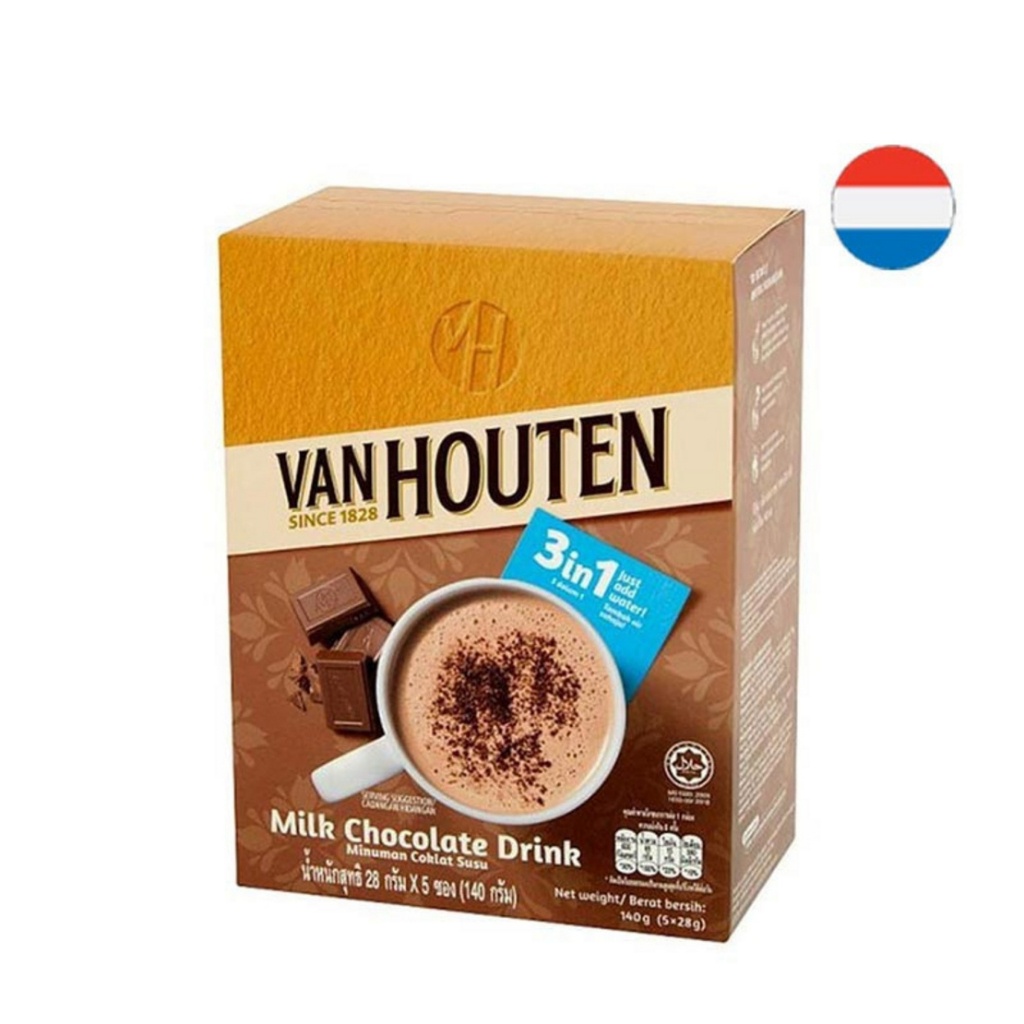 Van Houten Milk Chocolate Drink 3in1 มิลค์ช็อกโกแลตดริ้งค์ 140 กรัม ผลิตจากดัทช์โกโก้ตำรับสวิตเซอร์แลนด์ switzerland