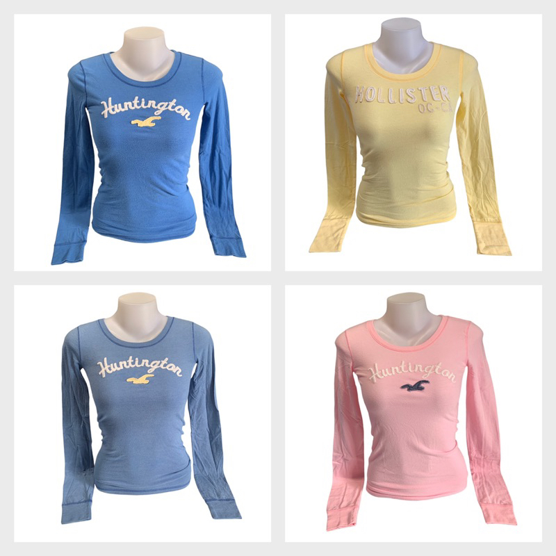 Hollister เสื้อยืด แขนยาว Huntington SA252 ของแท้ คอกลม ผู้หญิง ตกรุ่น เซล มีตำหนิ!