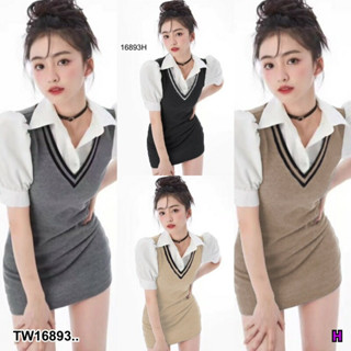 TW16893 เดรสสั้น ไหมพรม สไตล์นักเรียนญี่ปุ่น