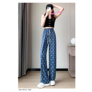 💕*Miki-Shop* พร้อมส่งกางเกงขายาวใส่สบายผ้านิ่มนุ่ม ลายยีนสีสวยสะดุดตา