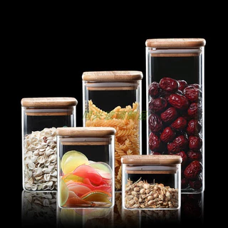 โหลแก้วฝาไม้ทรง สี่เหลี่ยม โหลแก้วสูญญากาศ No.3505-3506 3578