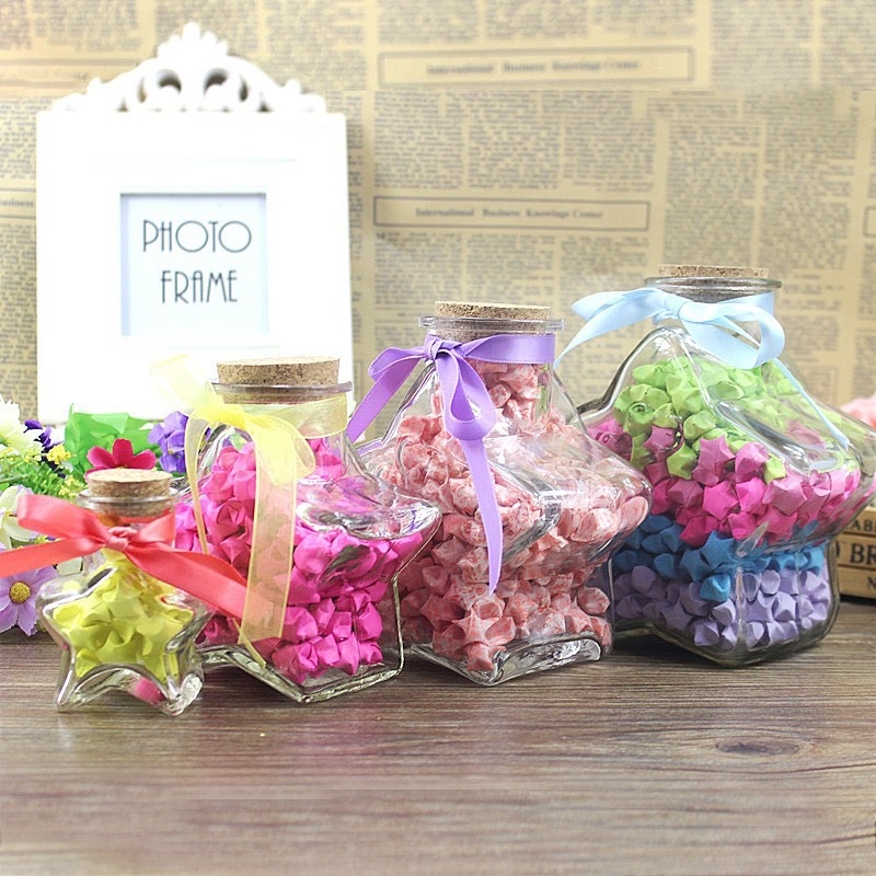 ขวดโหลแก้วรูปดาว หัวใจ พร้อมฝาไม้ กว้าง 8 cm. x สูง 12 cm. x หนา 6.5 cm ขวดโหลแก้วใส่ดาวกระดาษ No.3499 3758
