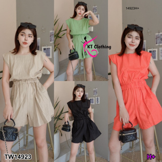 MF14923  Jumpsuit จั๊มสูทขาสั้น คอกลม แขนล้ำ สม็อกเอว ซิปหลัง มีกระเป๋าข้างสองข้าง ผ้าลินินเนื้อดี ทรงน่ารักมากก หยิบใส่