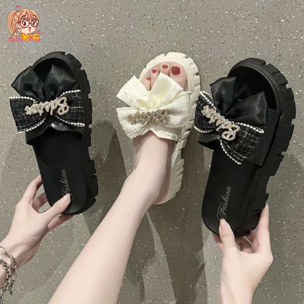 Anna shop รองเท้าแฟชั่นโบว์ มาใหม่ 🎀รองเท้าแตะแฟชั่นสไตล์เกาหลี 📌 แมทช์ได้กับทุกโอกาส T190