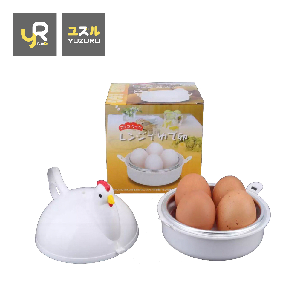 เครื่องลวกไข่ ไข่ลวก เครื่องทำไข่ยางมะตูม ไข่ต้ม ที่นึ่งไข่ในไมโครเวฟ ที่นึ่งอาหาร ที่ต้มไข่ 4 ฟอง รูปไก่ BPA-Free